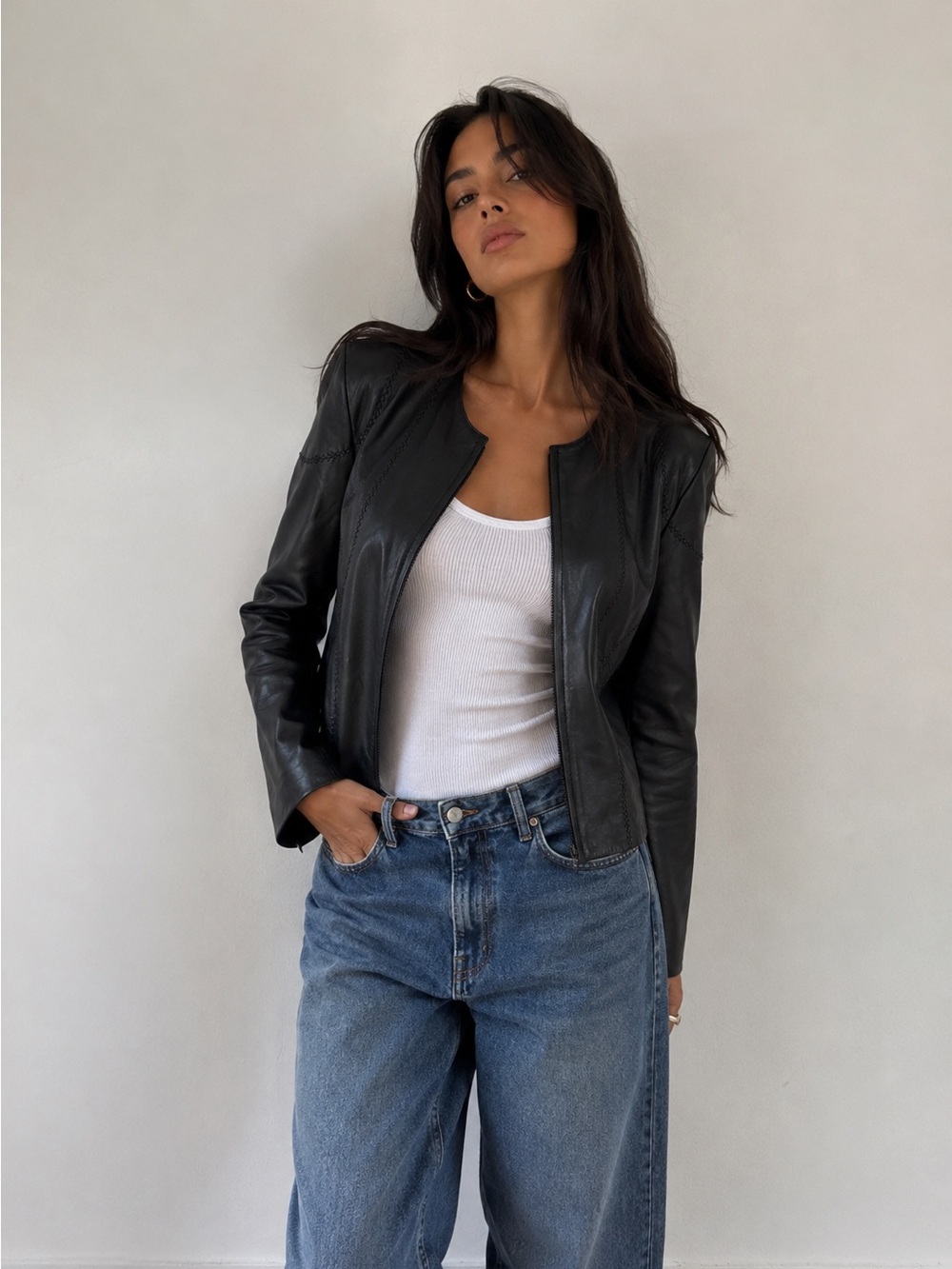 Danier Black Genuine Leather Collarless Jacket Women’s Medium